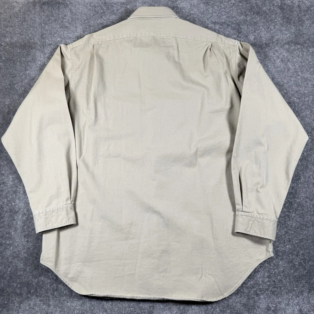 Polo Ralph Lauren Shirt Men's Large Beige Cotton Twill Work Long Sleeve Utility